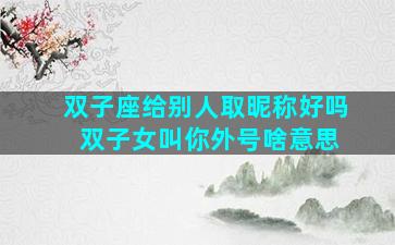 双子座给别人取昵称好吗 双子女叫你外号啥意思